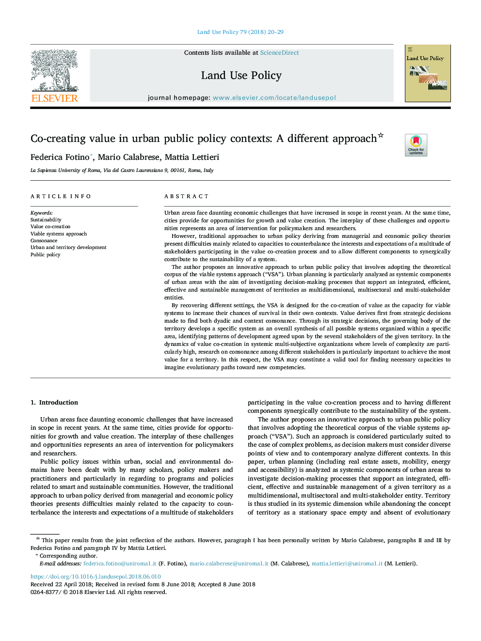 Co-creating value in urban public policy contexts: A different approach