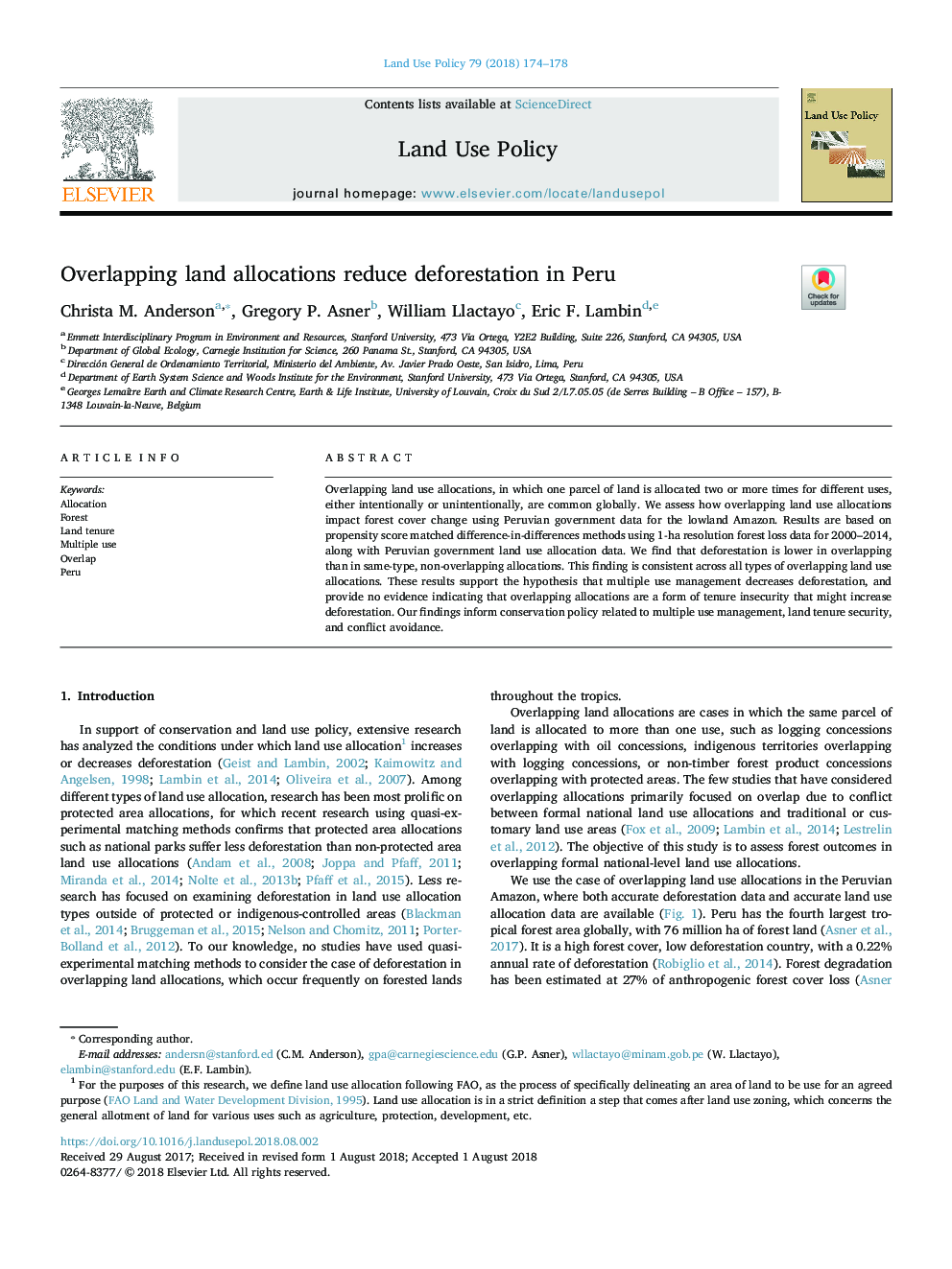 Overlapping land allocations reduce deforestation in Peru