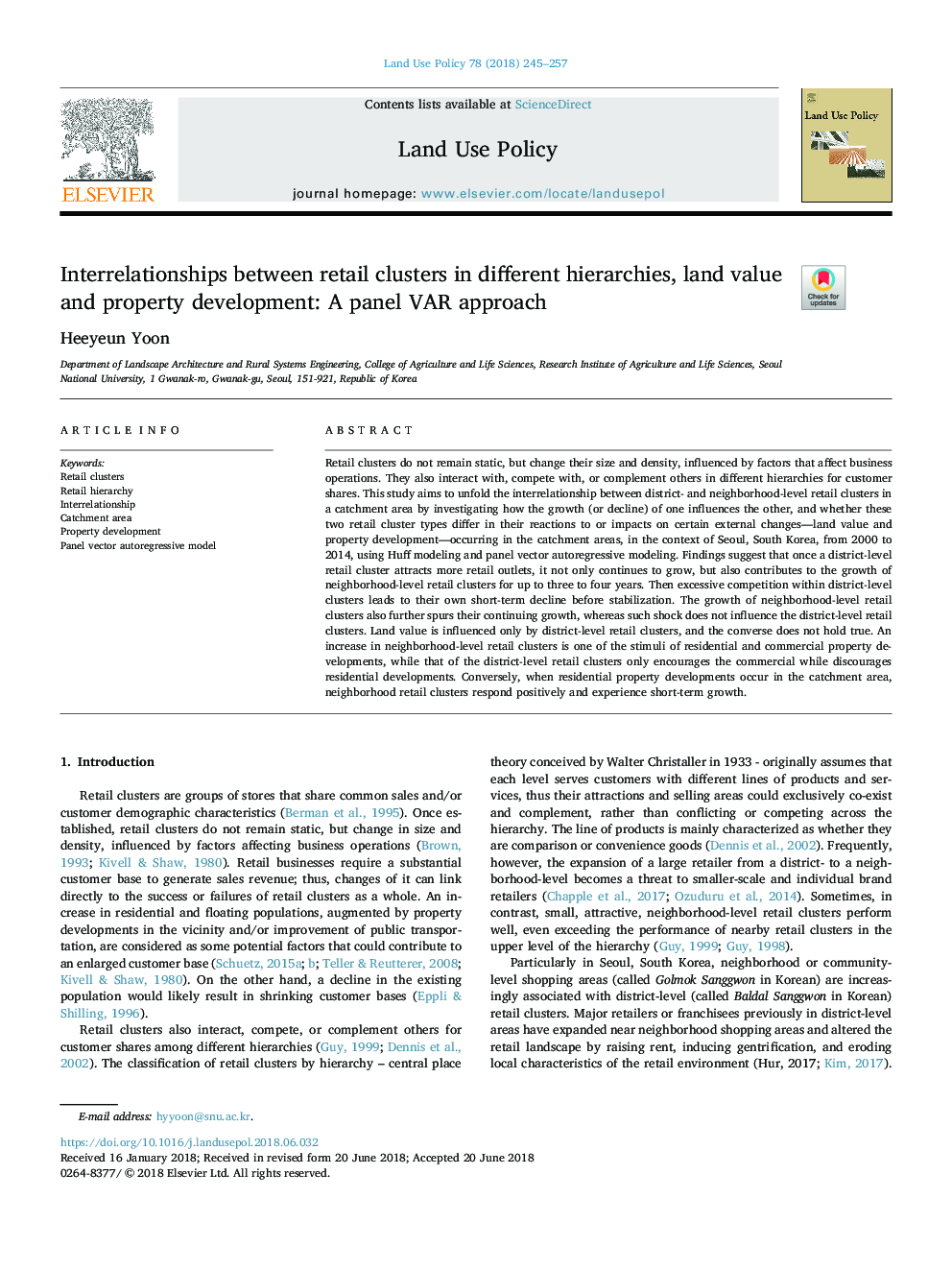 Interrelationships between retail clusters in different hierarchies, land value and property development: A panel VAR approach