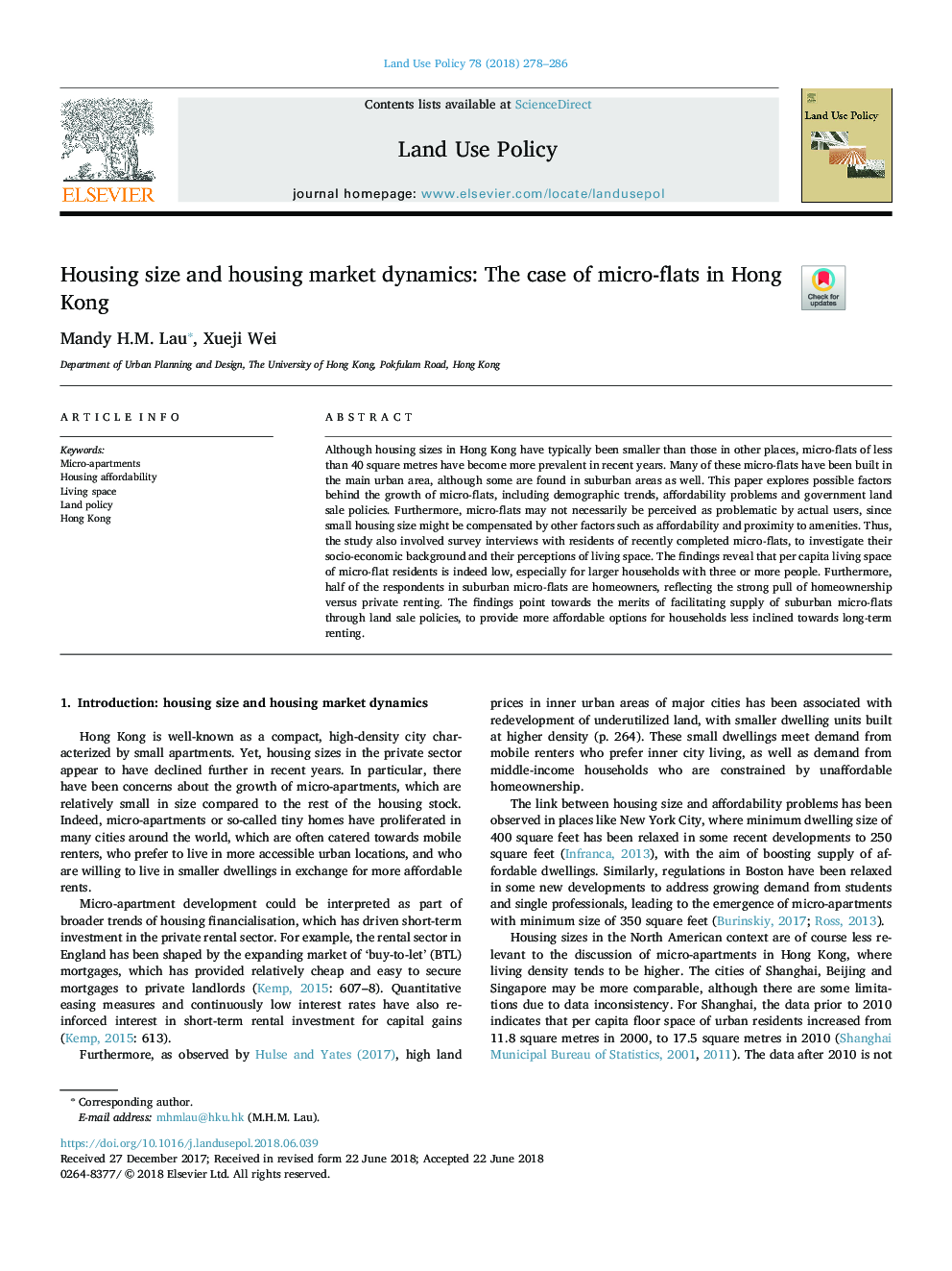 Housing size and housing market dynamics: The case of micro-flats in Hong Kong