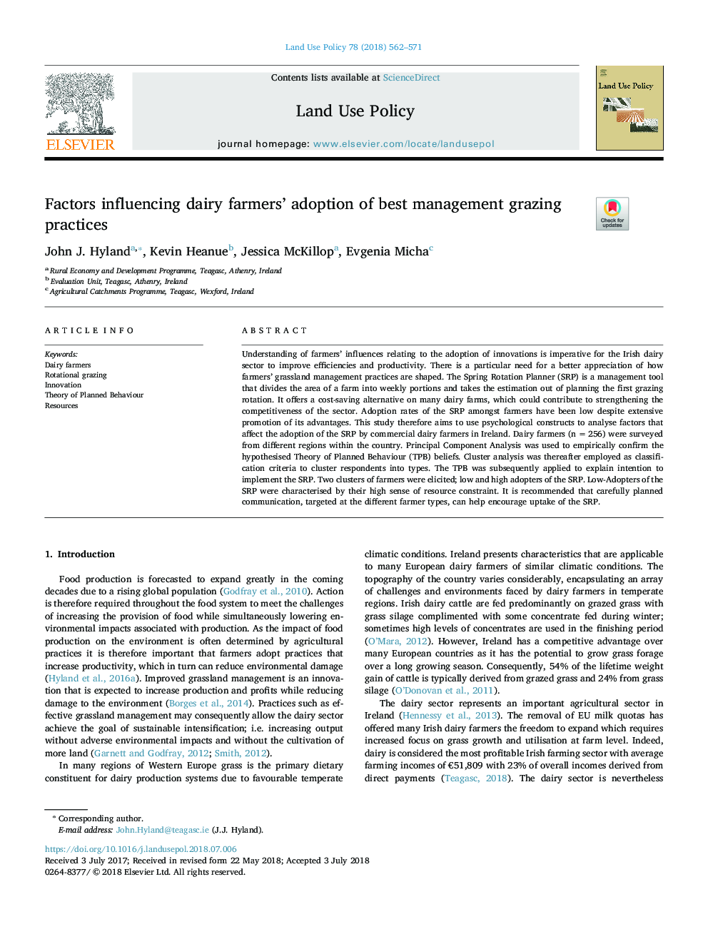 Factors influencing dairy farmers' adoption of best management grazing practices