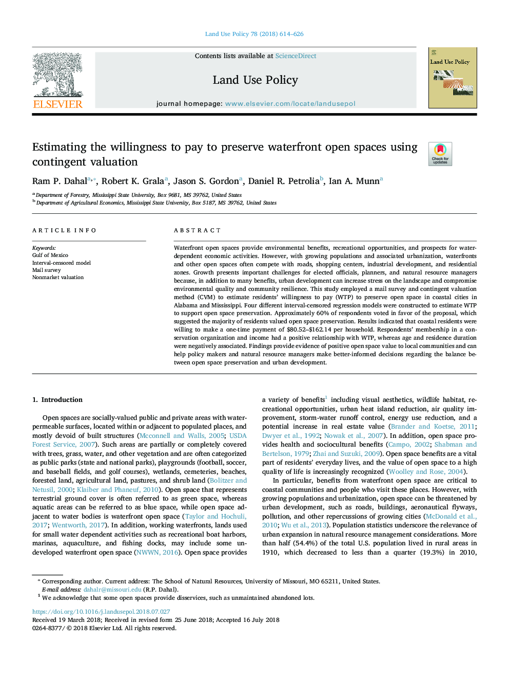 Estimating the willingness to pay to preserve waterfront open spaces using contingent valuation