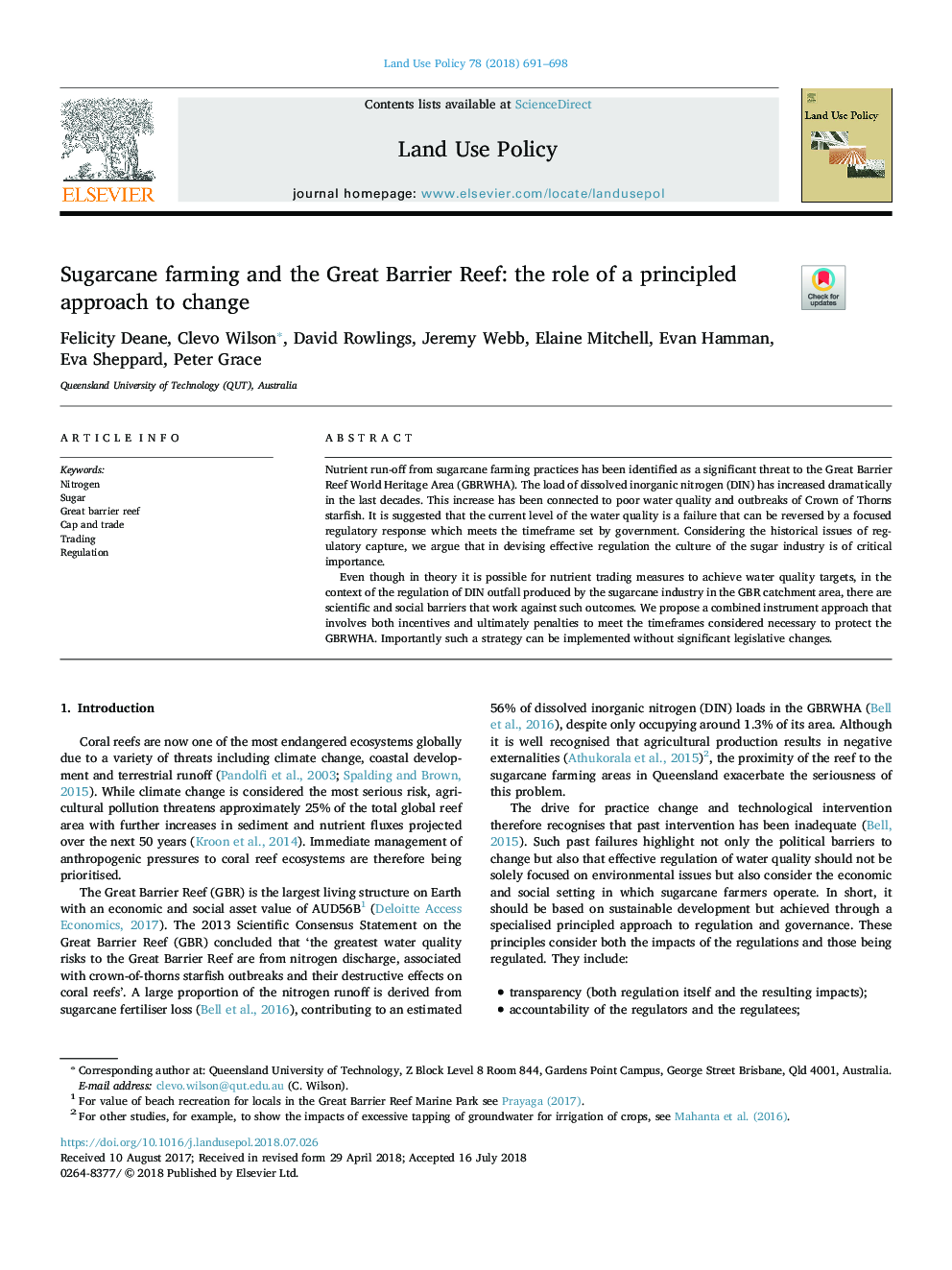 Sugarcane farming and the Great Barrier Reef: the role of a principled approach to change