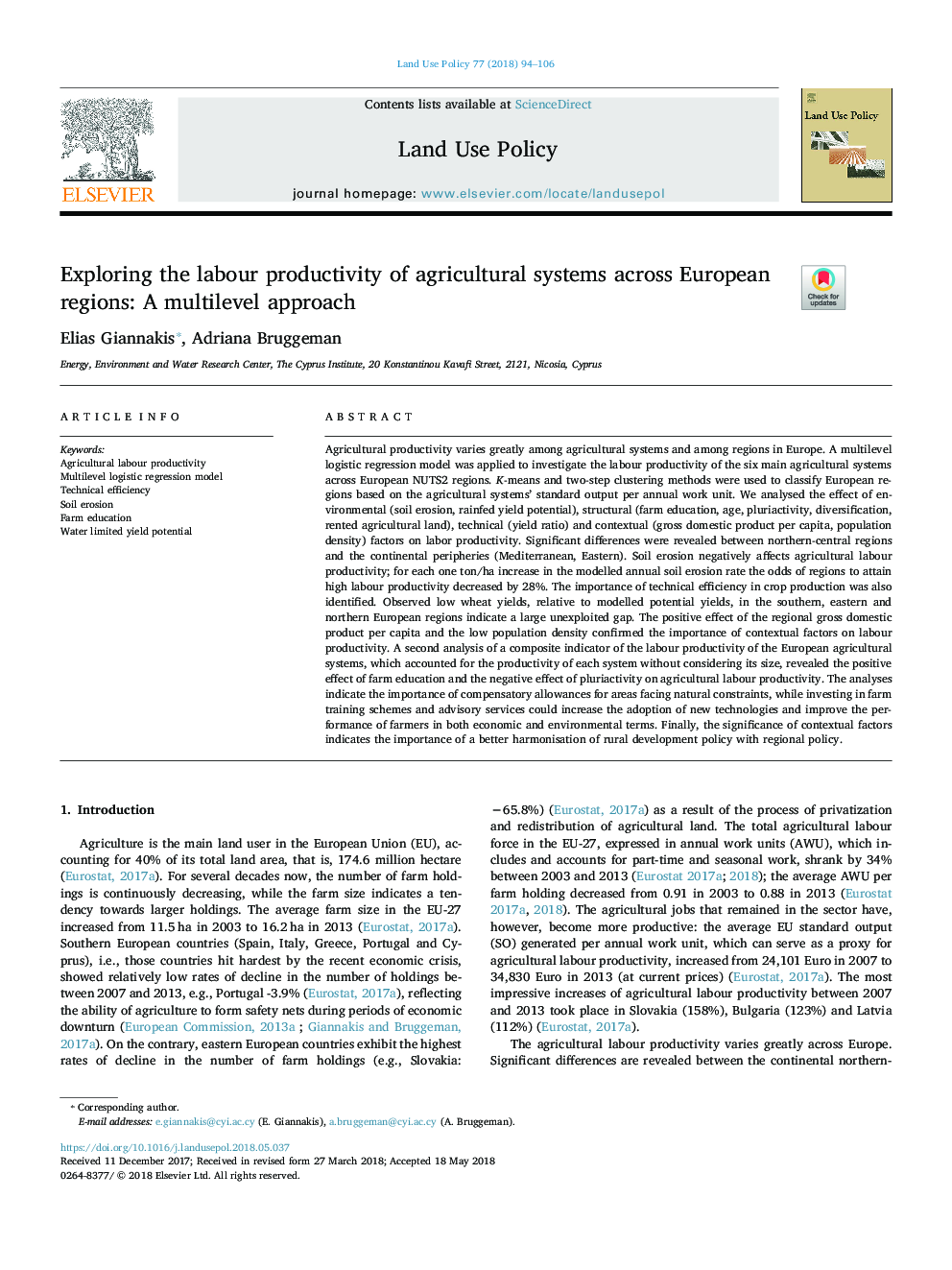 Exploring the labour productivity of agricultural systems across European regions: A multilevel approach