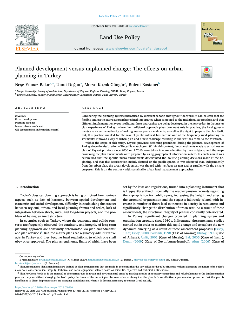 Planned development versus unplanned change: The effects on urban planning in Turkey