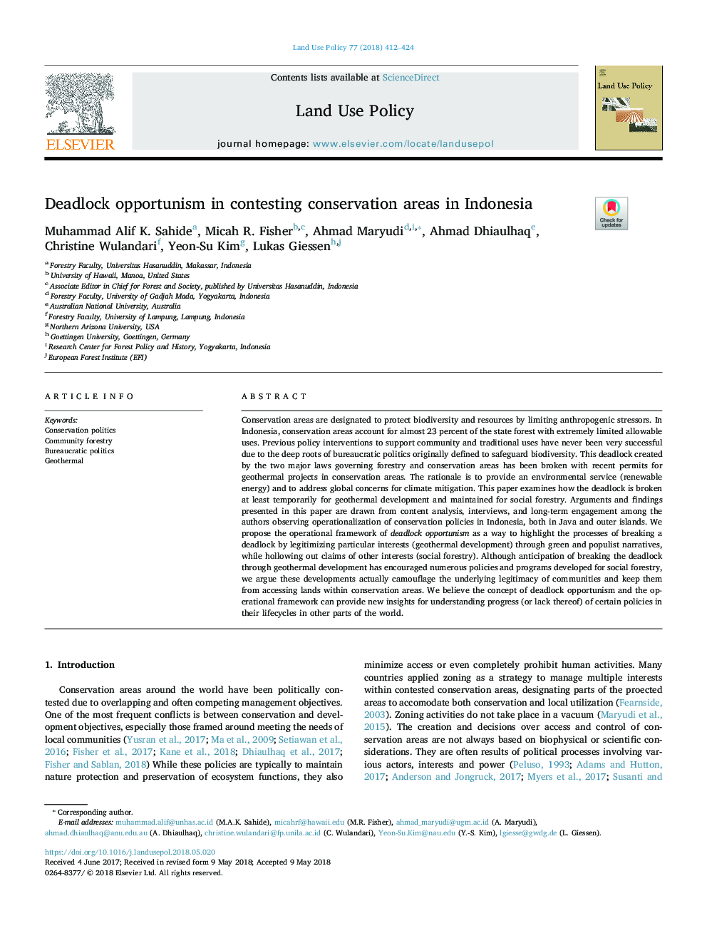 Deadlock opportunism in contesting conservation areas in Indonesia