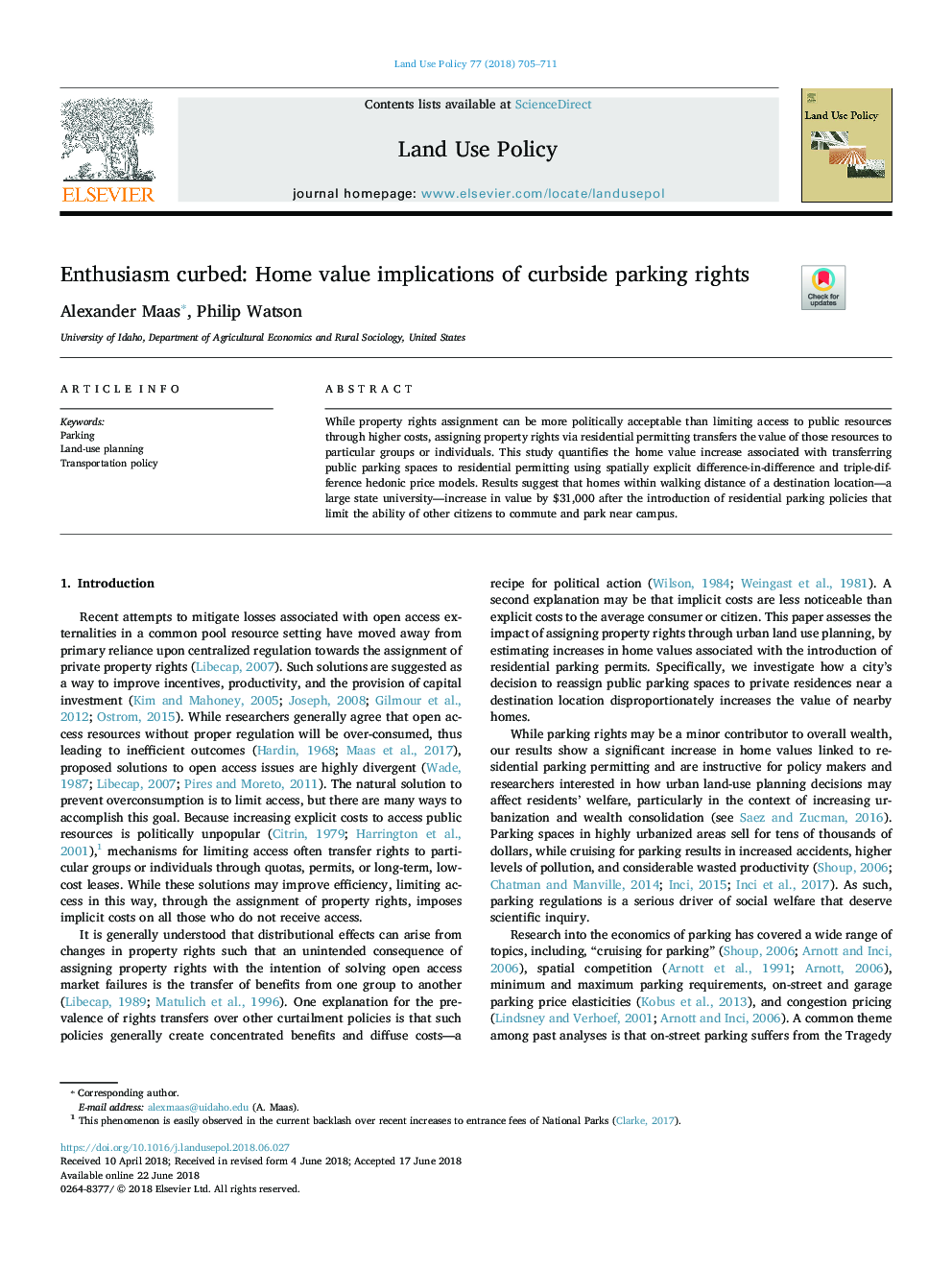 Enthusiasm curbed: Home value implications of curbside parking rights