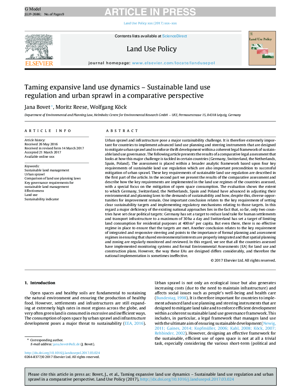 Taming expansive land use dynamics - Sustainable land use regulation and urban sprawl in a comparative perspective