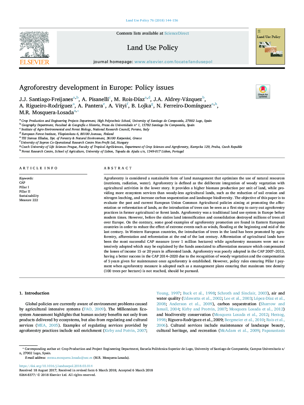 Agroforestry development in Europe: Policy issues