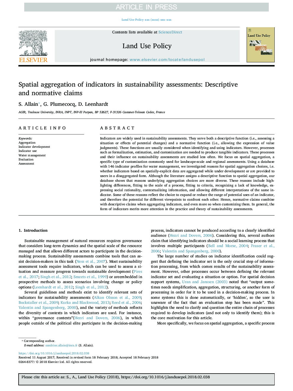 Spatial aggregation of indicators in sustainability assessments: Descriptive and normative claims