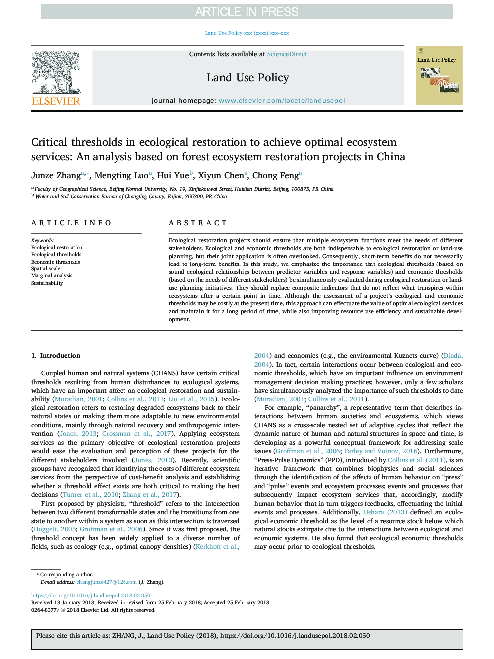 Critical thresholds in ecological restoration to achieve optimal ecosystem services: An analysis based on forest ecosystem restoration projects in China