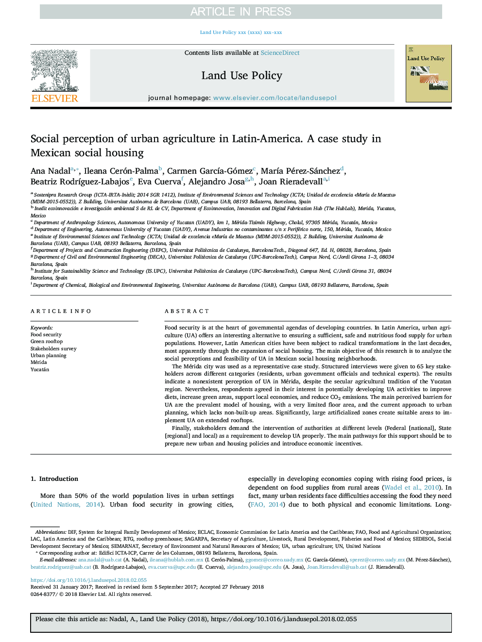 ادراک اجتماعی کشاورزی شهری در آمریکای لاتین. یک مطالعه موردی در مسکن اجتماعی مکزیک 