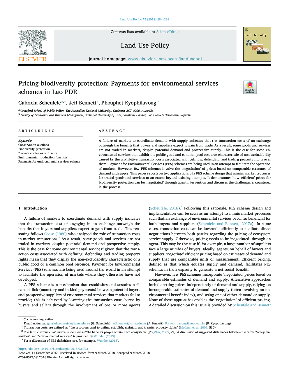 Pricing biodiversity protection: Payments for environmental services schemes in Lao PDR