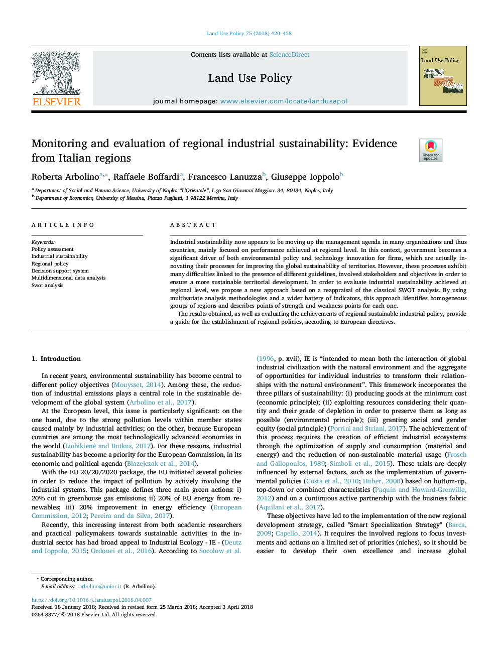 Monitoring and evaluation of regional industrial sustainability: Evidence from Italian regions