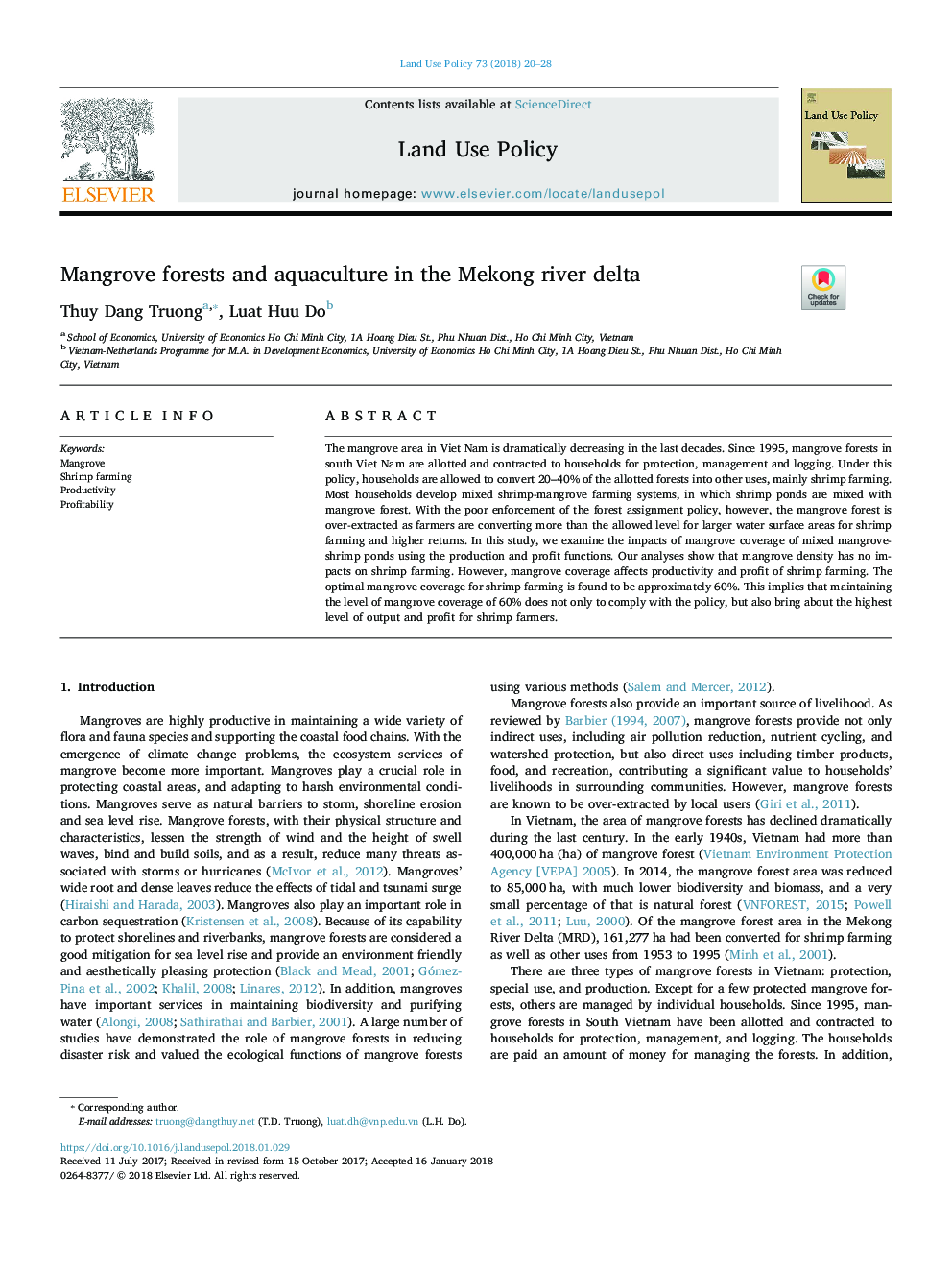 Mangrove forests and aquaculture in the Mekong river delta