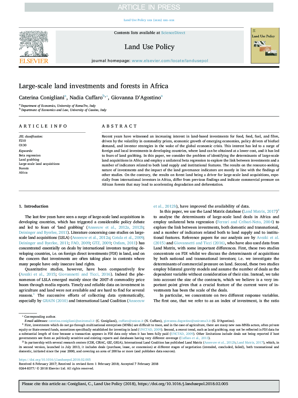 Large-scale land investments and forests in Africa