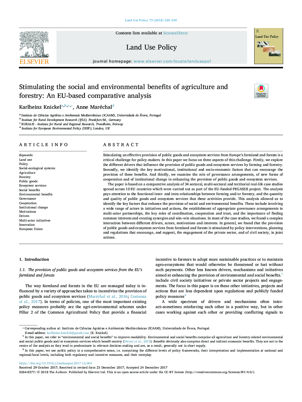 تحریک منافع اجتماعی و زیست محیطی کشاورزی و جنگلداری: تجزیه و تحلیل مقدماتی مبتنی بر اتحادیه اروپا 