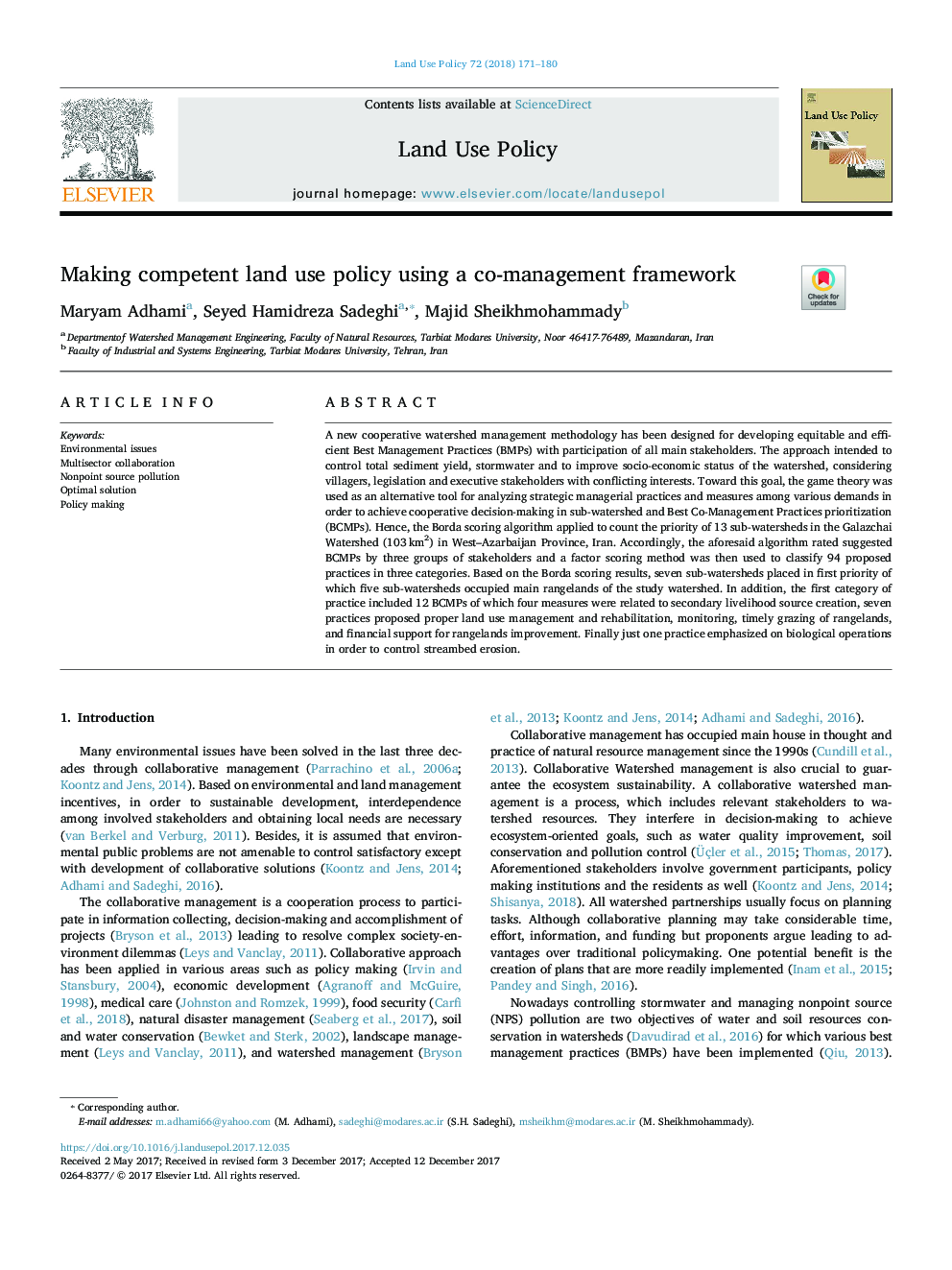 Making competent land use policy using a co-management framework