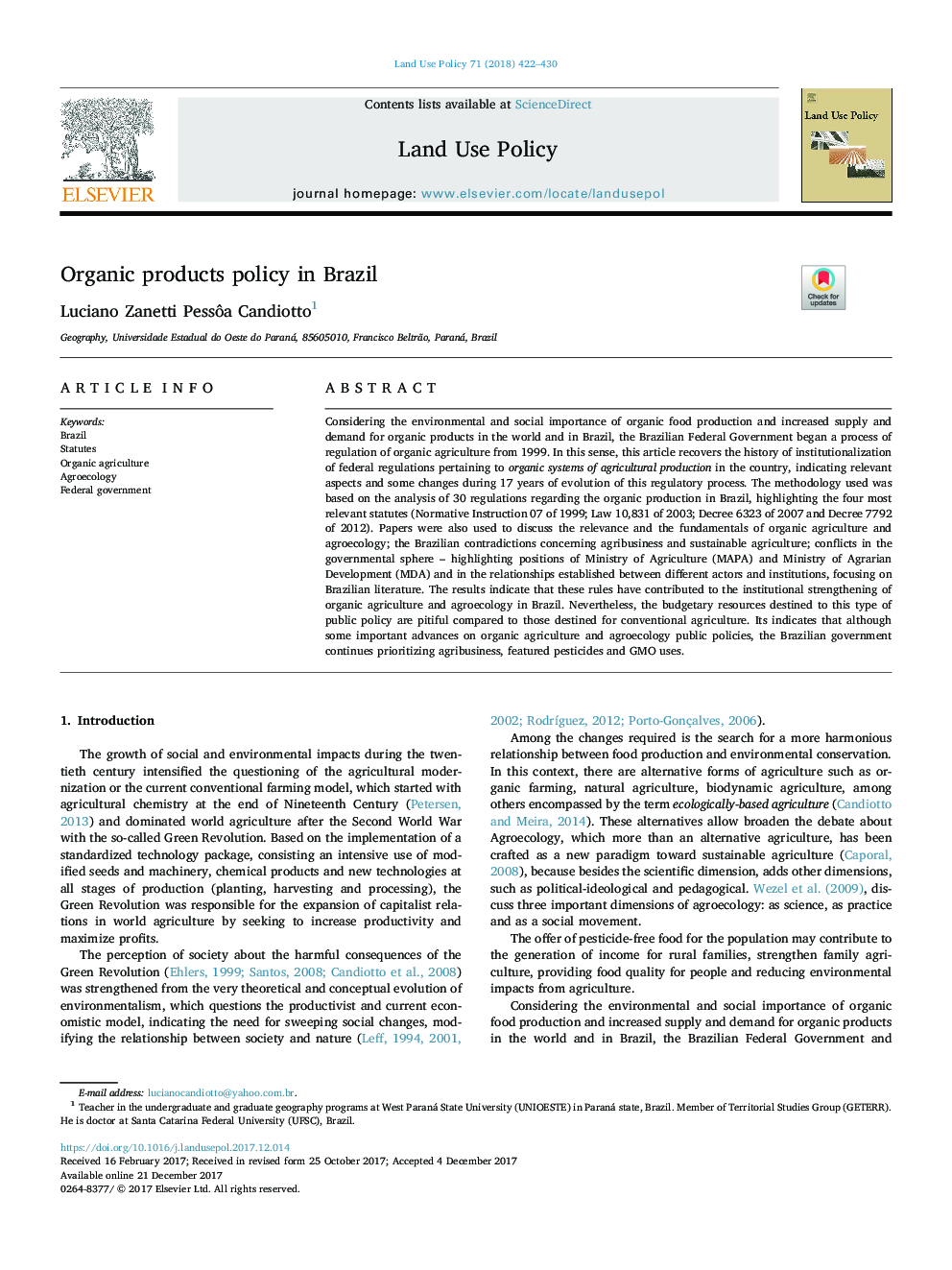 Organic products policy in Brazil