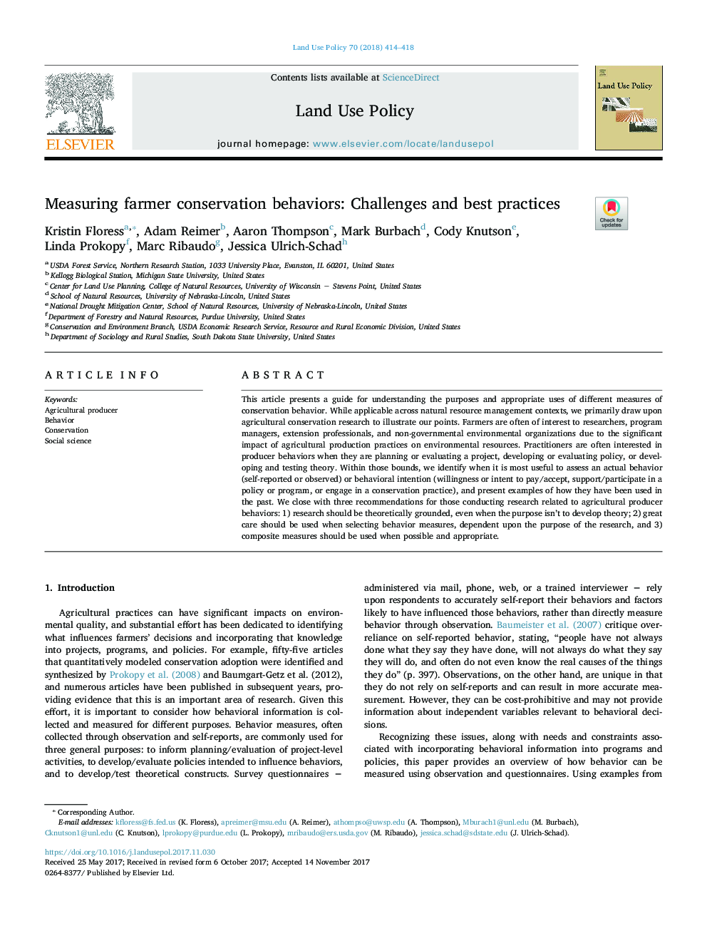 Measuring farmer conservation behaviors: Challenges and best practices