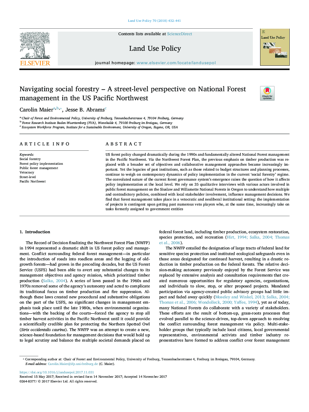 Navigating social forestry - A street-level perspective on National Forest management in the US Pacific Northwest