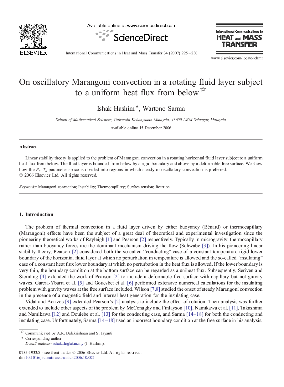 On oscillatory Marangoni convection in a rotating fluid layer subject to a uniform heat flux from below 