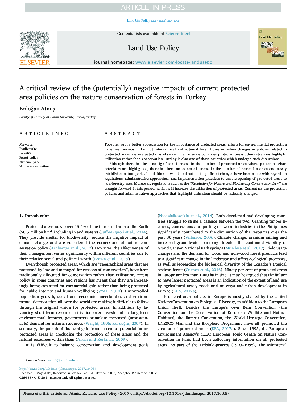 A critical review of the (potentially) negative impacts of current protected area policies on the nature conservation of forests in Turkey