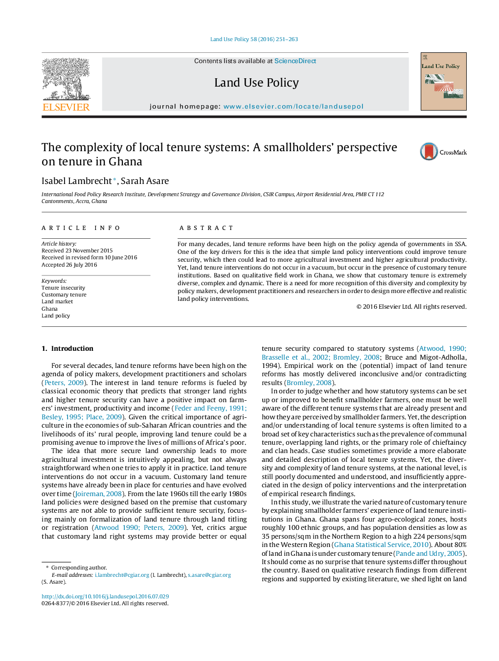 The complexity of local tenure systems: A smallholders' perspective on tenure in Ghana