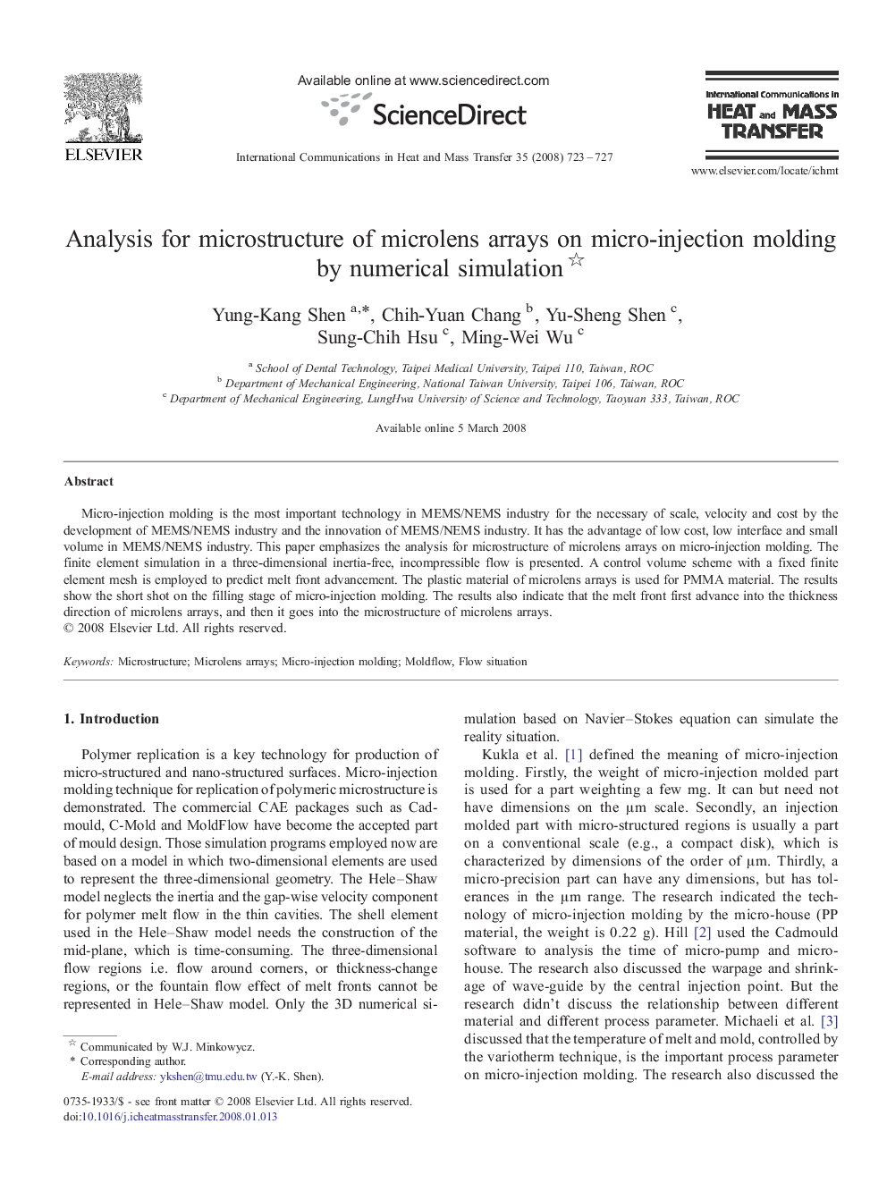 Analysis for microstructure of microlens arrays on micro-injection molding by numerical simulation 