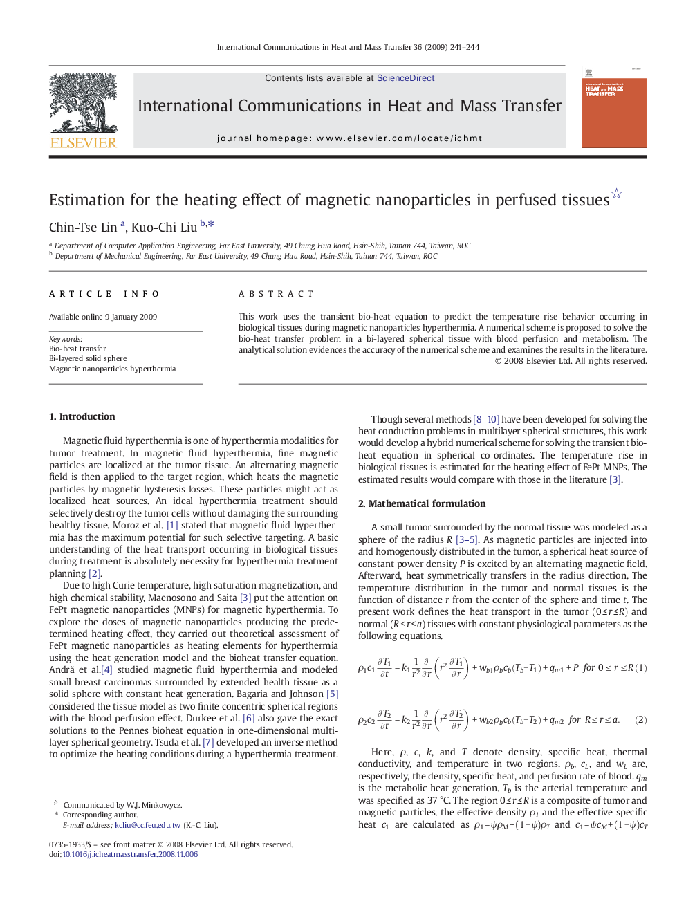 Estimation for the heating effect of magnetic nanoparticles in perfused tissues 