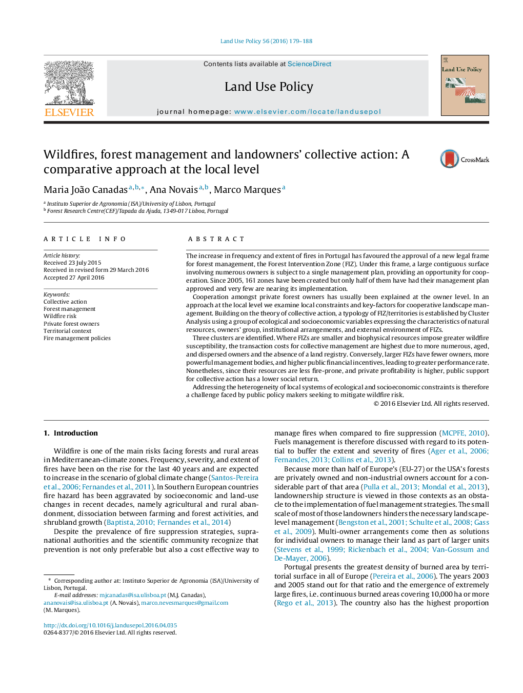 Wildfires, forest management and landownersâ¿¿ collective action: A comparative approach at the local level