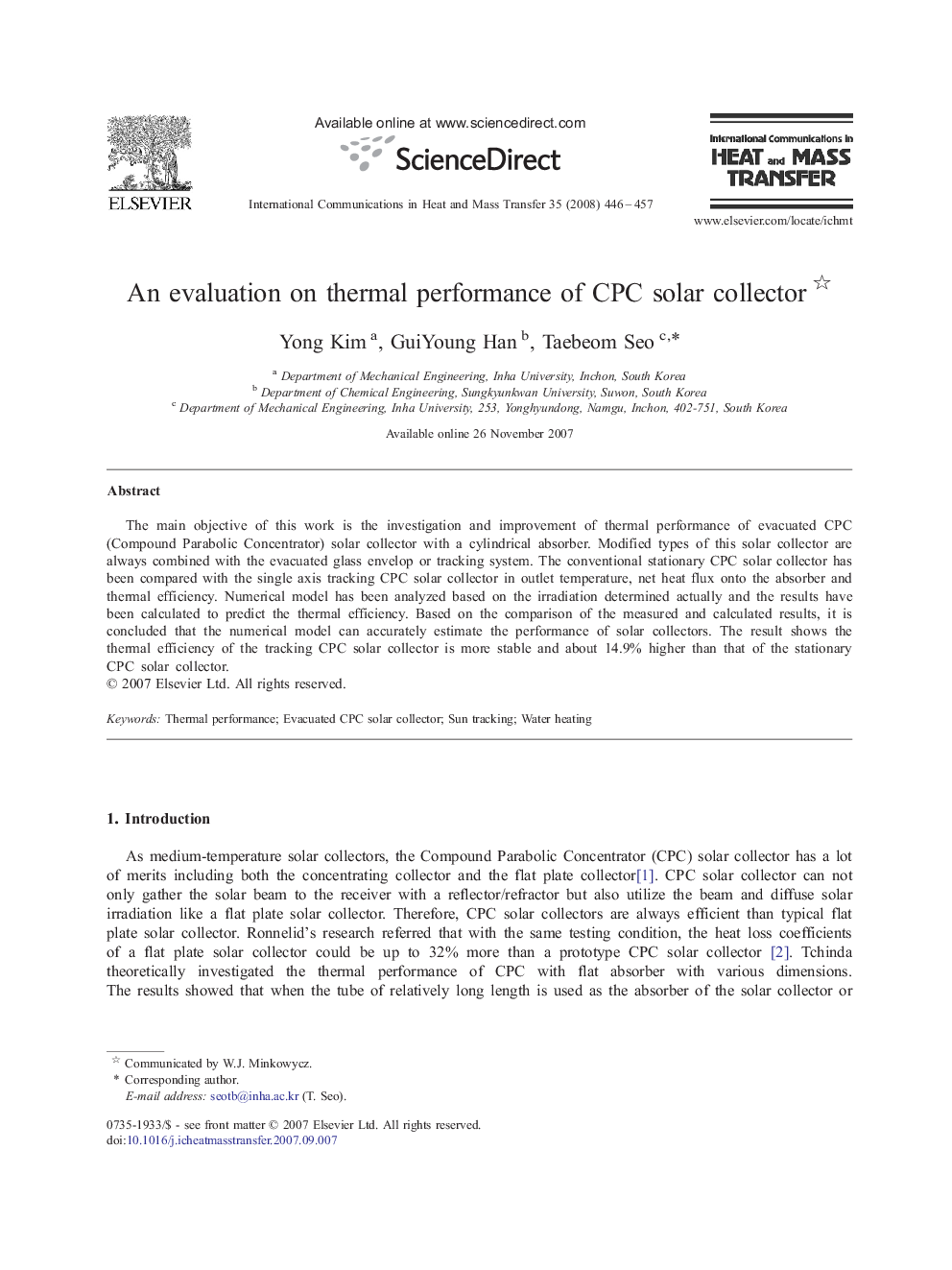 An evaluation on thermal performance of CPC solar collector 