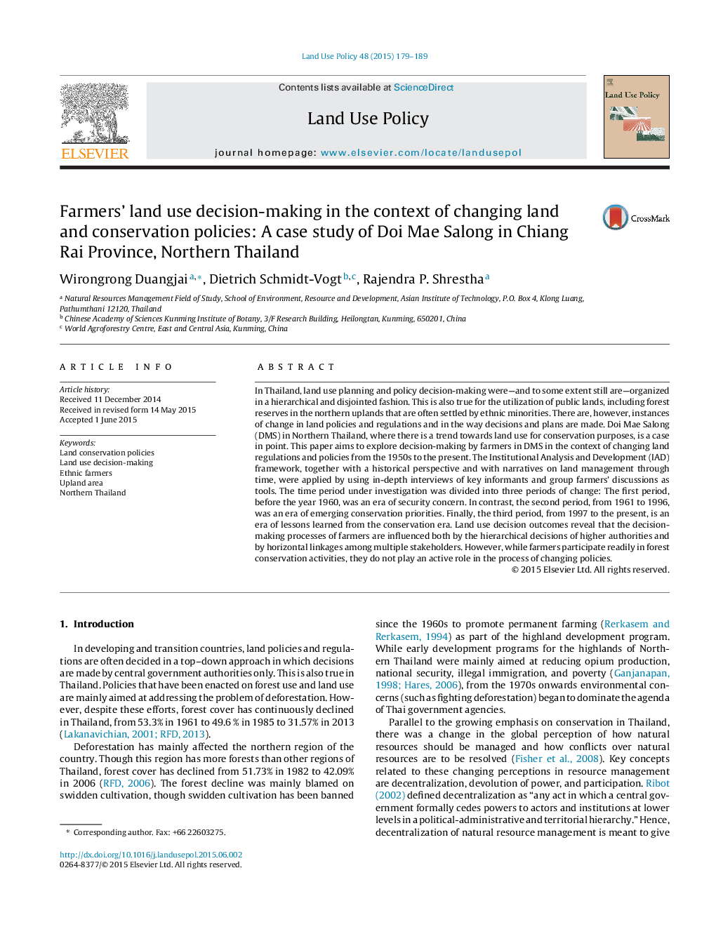 Farmers' land use decision-making in the context of changing land and conservation policies: A case study of Doi Mae Salong in Chiang Rai Province, Northern Thailand