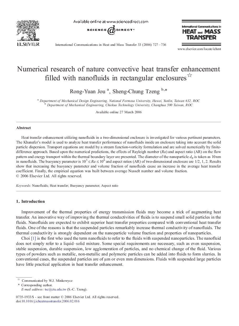 Numerical research of nature convective heat transfer enhancement filled with nanofluids in rectangular enclosures