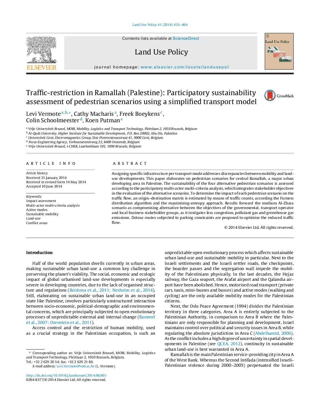 Traffic-restriction in Ramallah (Palestine): Participatory sustainability assessment of pedestrian scenarios using a simplified transport model