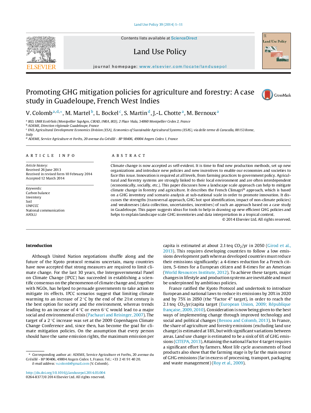 Promoting GHG mitigation policies for agriculture and forestry: A case study in Guadeloupe, French West Indies