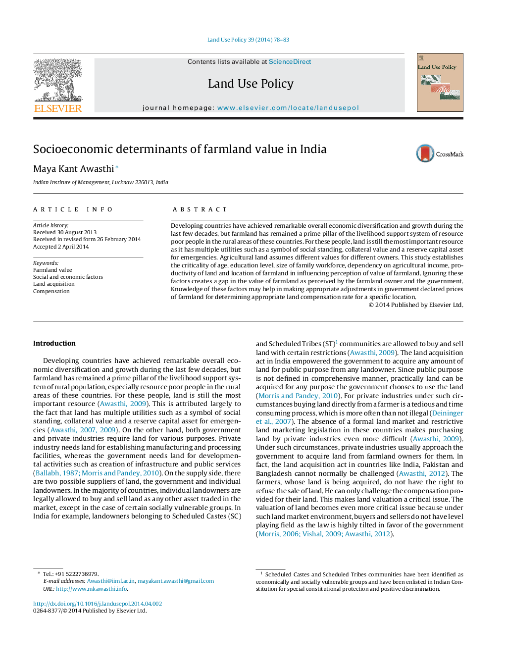 Socioeconomic determinants of farmland value in India