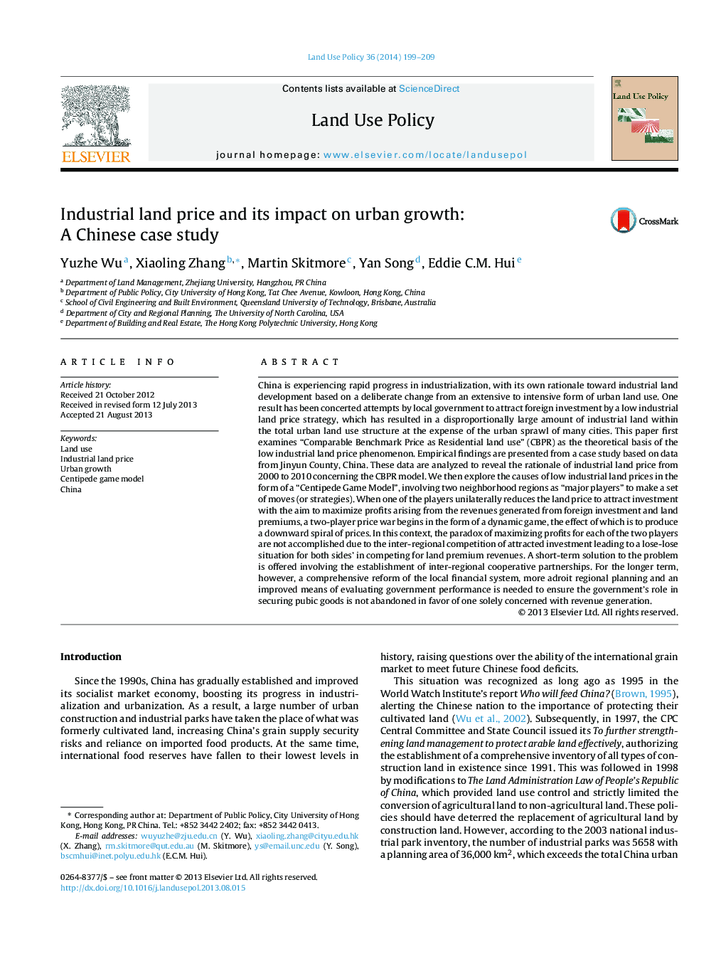 Industrial land price and its impact on urban growth: A Chinese case study