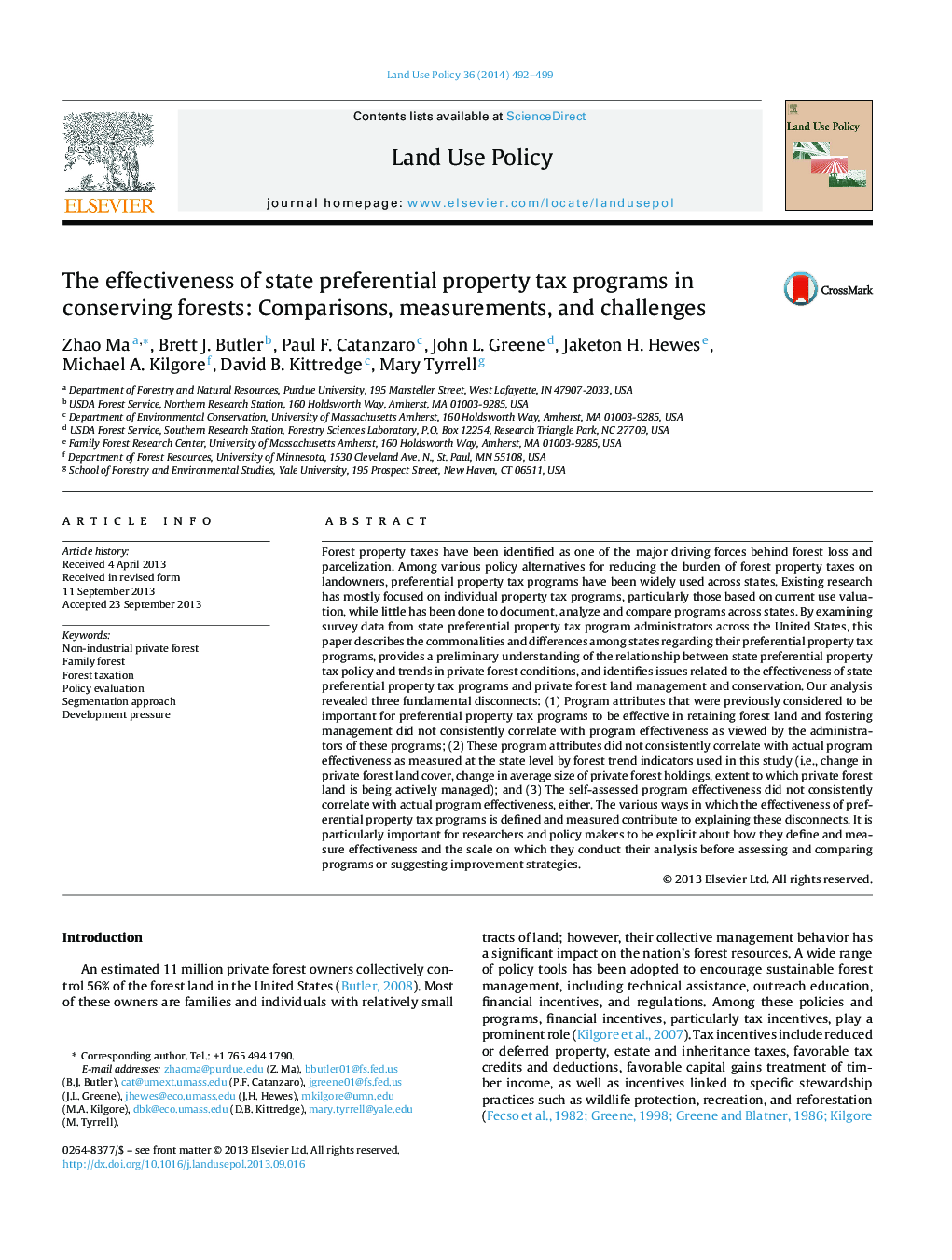 The effectiveness of state preferential property tax programs in conserving forests: Comparisons, measurements, and challenges