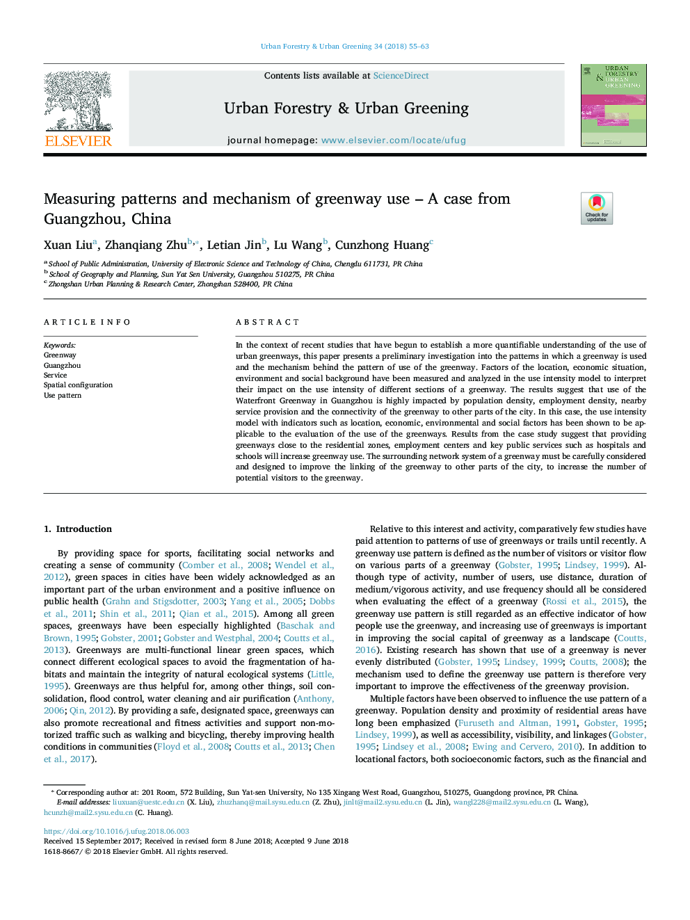 Measuring patterns and mechanism of greenway use - A case from Guangzhou, China