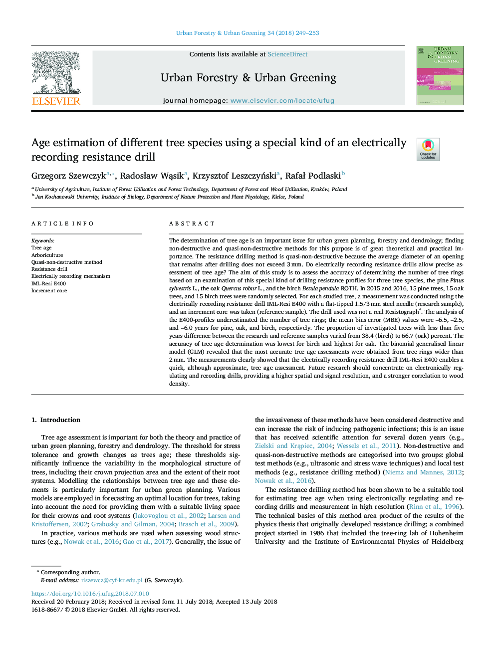 Age estimation of different tree species using a special kind of an electrically recording resistance drill