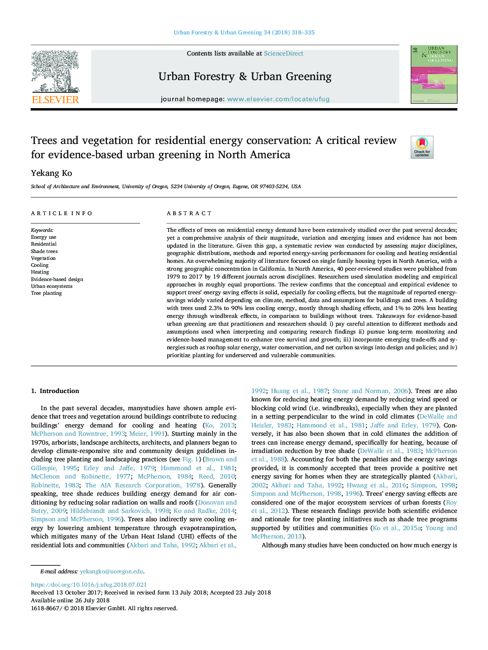 Trees and vegetation for residential energy conservation: A critical review for evidence-based urban greening in North America