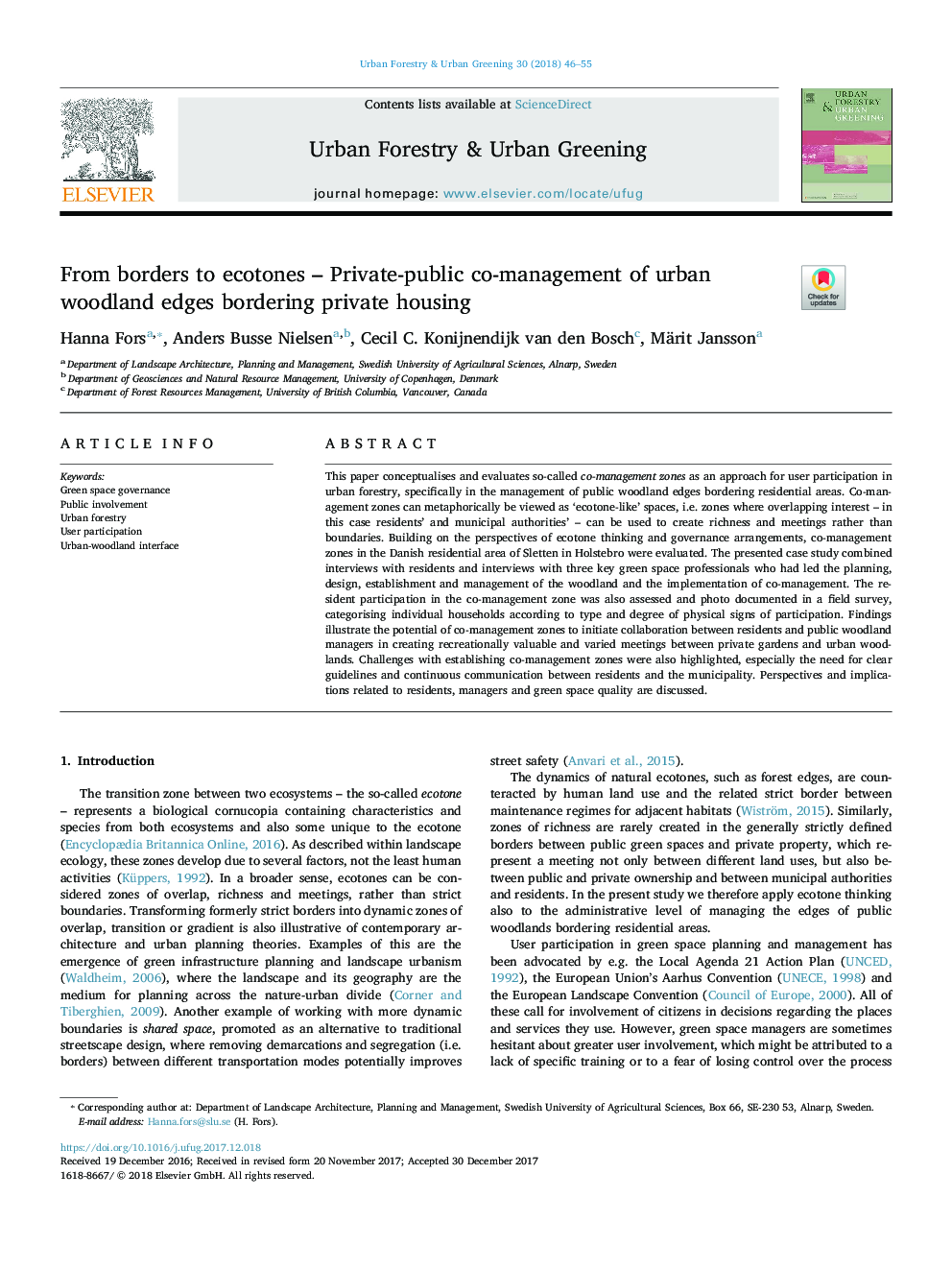 From borders to ecotones - Private-public co-management of urban woodland edges bordering private housing