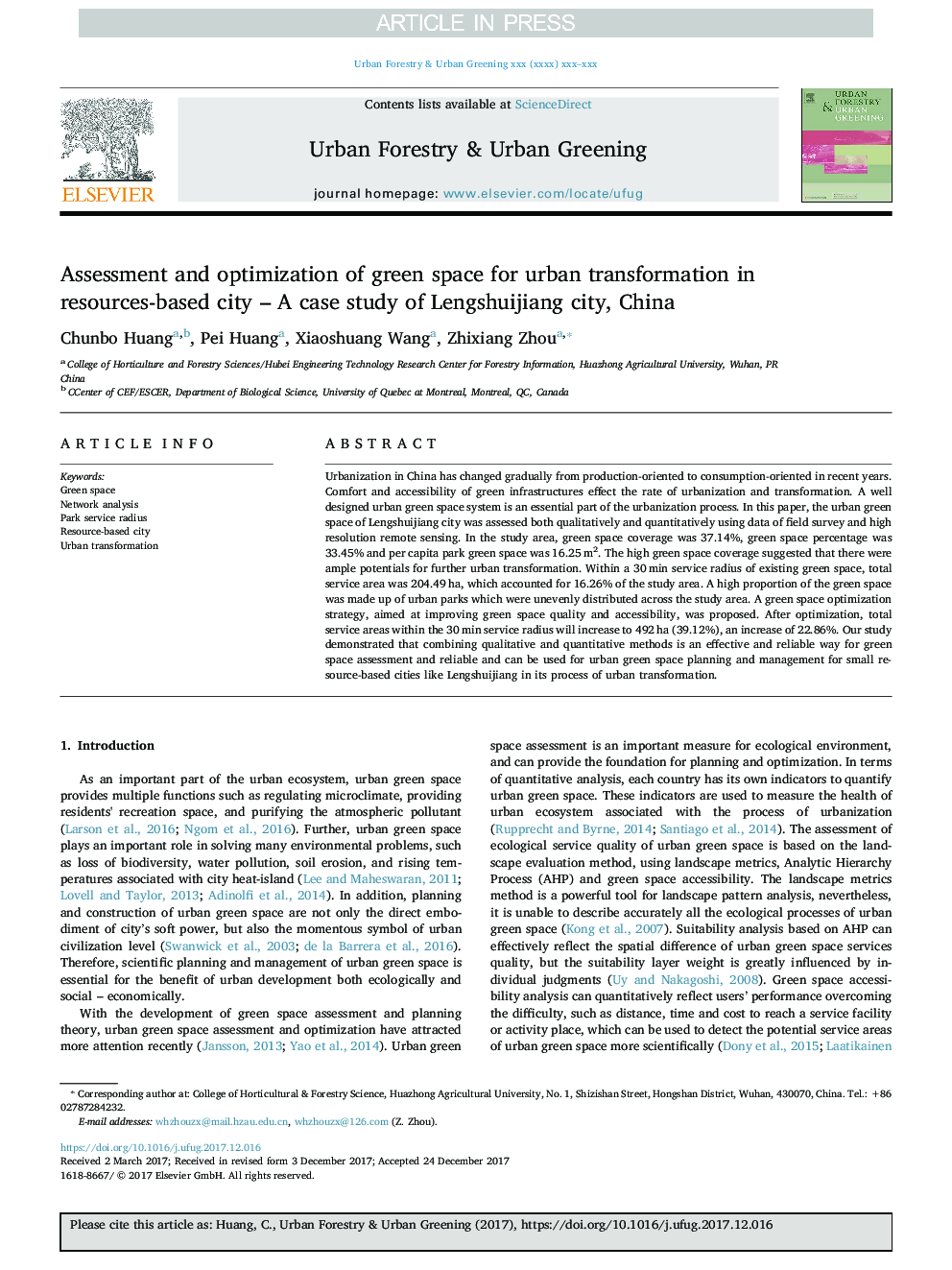 Assessment and optimization of green space for urban transformation in resources-based city - A case study of Lengshuijiang city, China