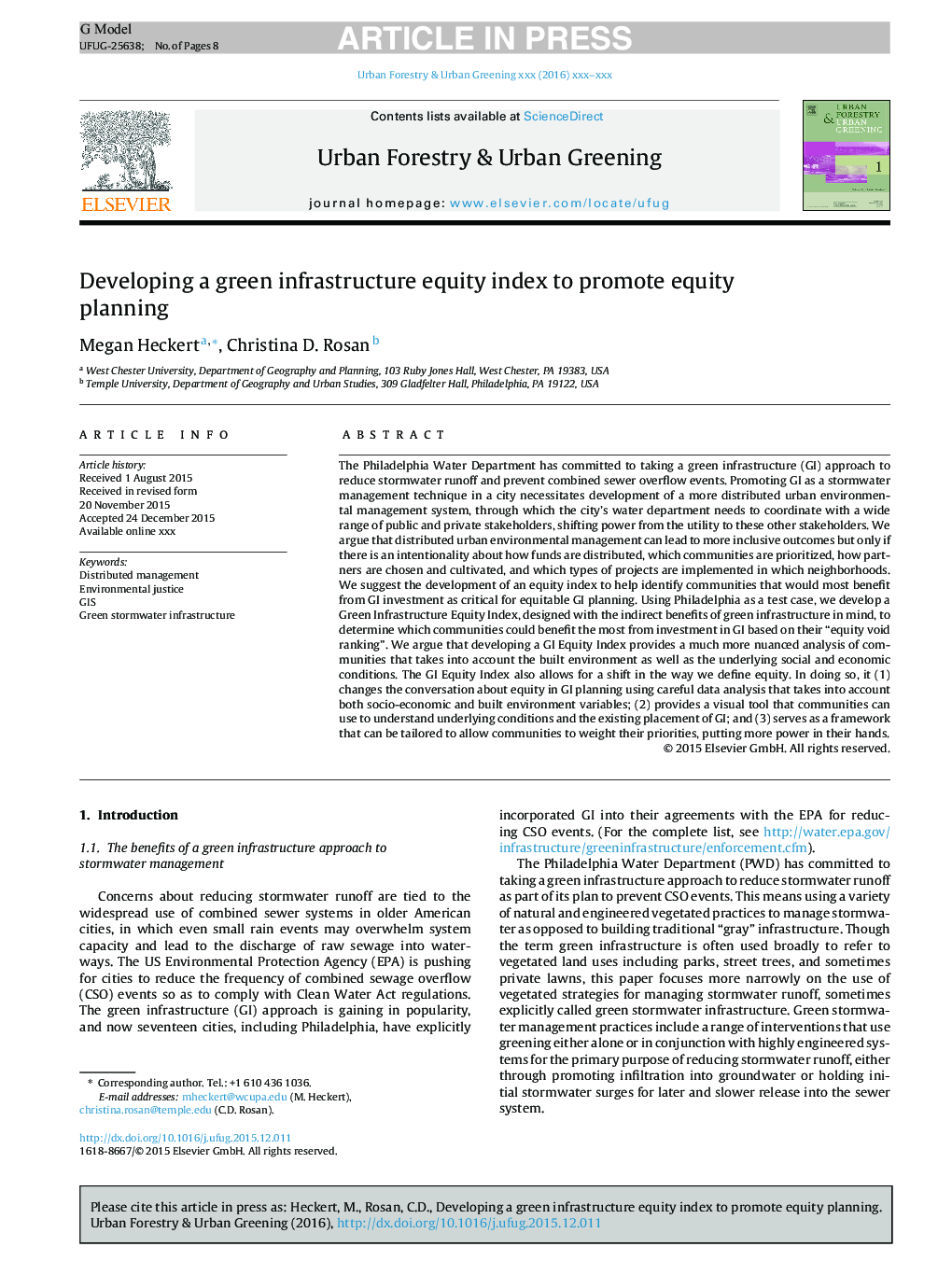 Developing a green infrastructure equity index to promote equity planning