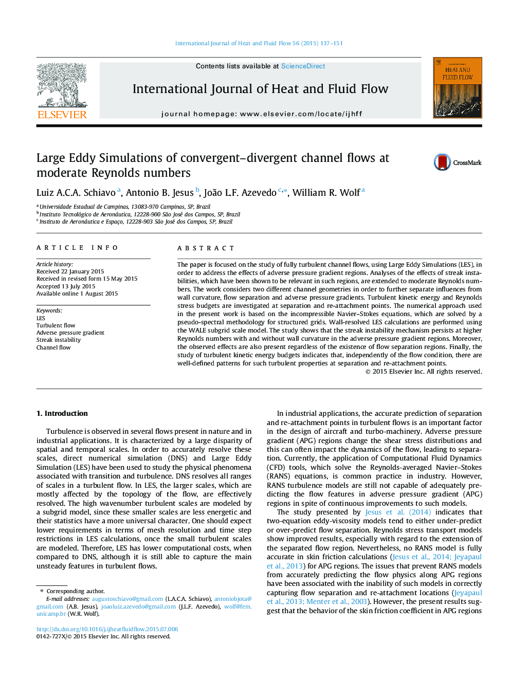 Large Eddy Simulations of convergent–divergent channel flows at moderate Reynolds numbers