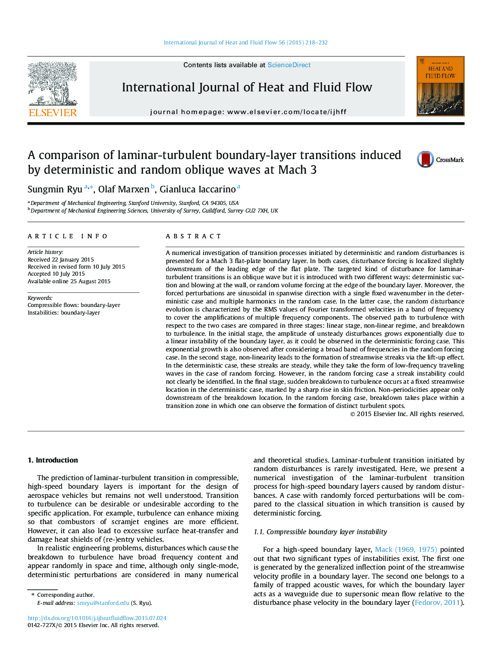 A comparison of laminar-turbulent boundary-layer transitions induced by deterministic and random oblique waves at Mach 3