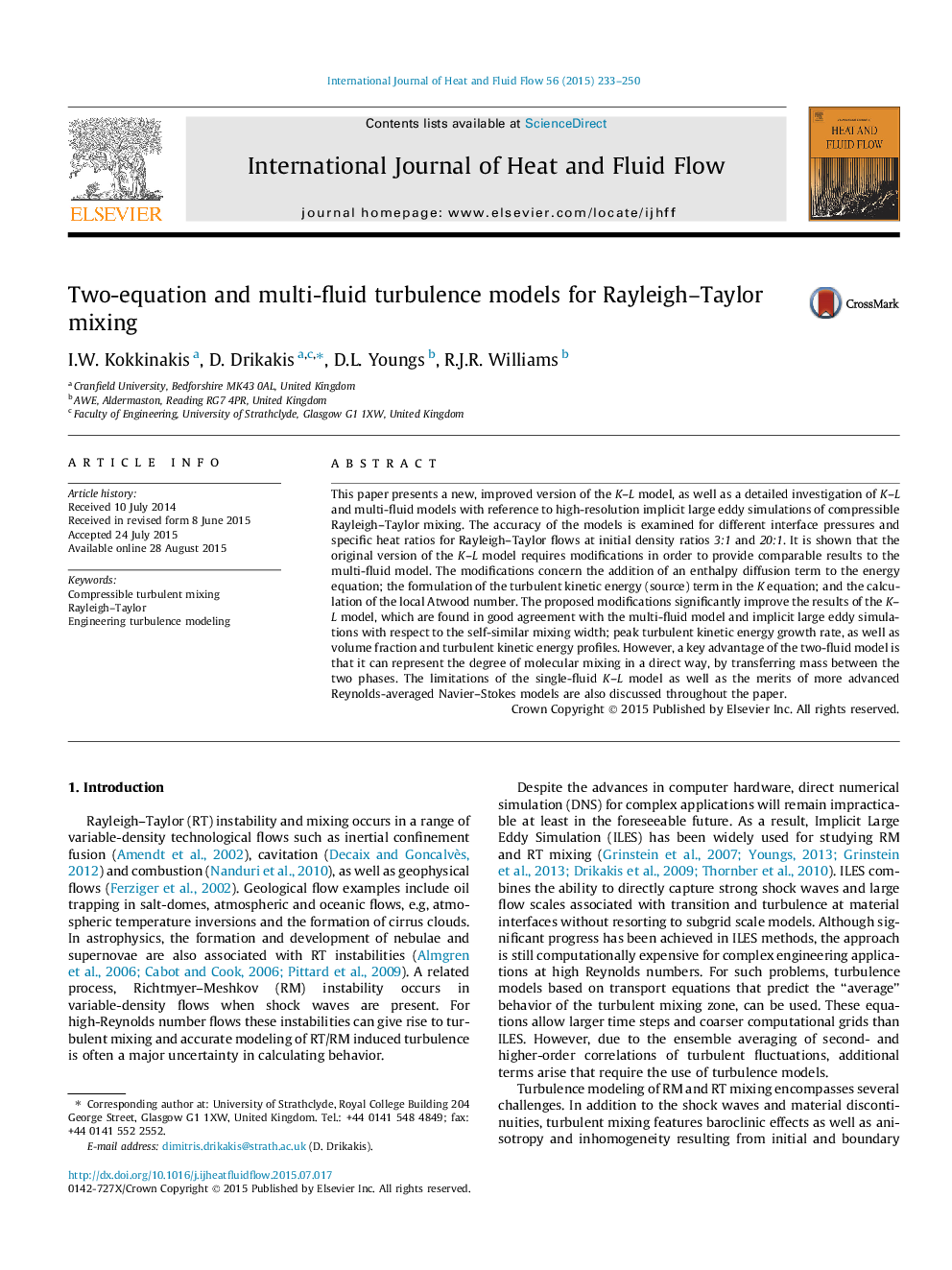 Two-equation and multi-fluid turbulence models for Rayleigh–Taylor mixing