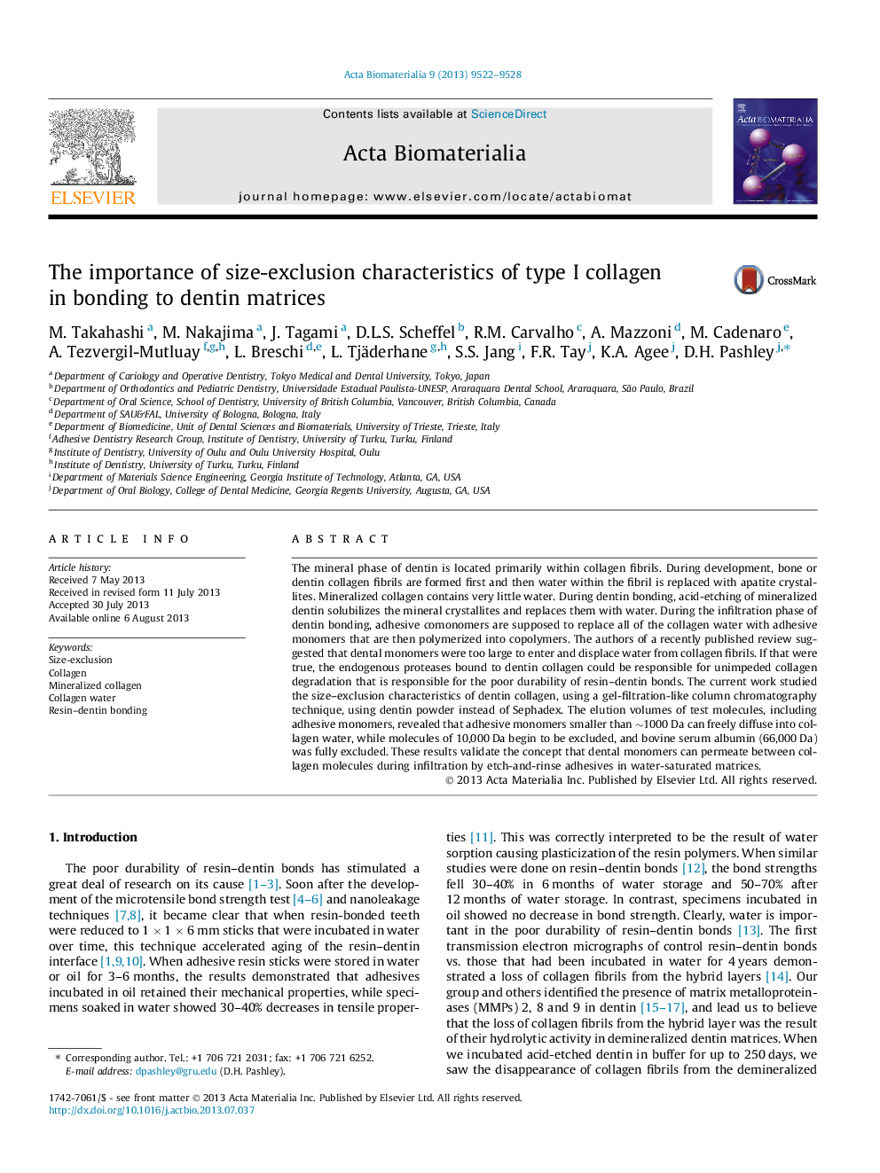 The importance of size-exclusion characteristics of type I collagen in bonding to dentin matrices