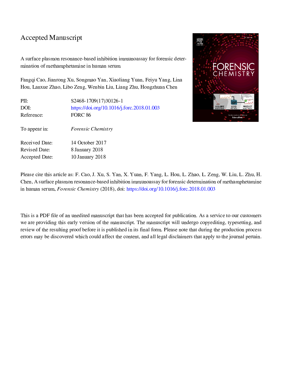 A surface plasmon resonance-based inhibition immunoassay for forensic determination of methamphetamine in human serum